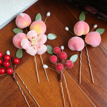 Hanfu original flower hairpin photo studio photo hair ornaments imitation velvet flower peach Berry hair hairpin ancient style headdress