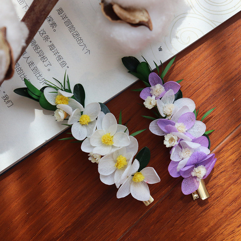 Original Yongsheng Hair Clip Ancient Wind Han Suit Accessories Fairy Head Accessories Sensei Woman Retro Hair Decoration Side Clip Real Flowers And Sea Clips