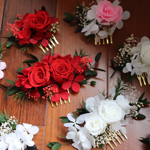 Original Mori wedding forever flower dried flower hair accessories Bride wedding headdress rose hair comb flower hairclip