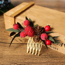  Korean style Sen women berry leaf hairpin Cute childrens hair hair accessories Korean version of the simulation green leaf hair comb hair ornaments