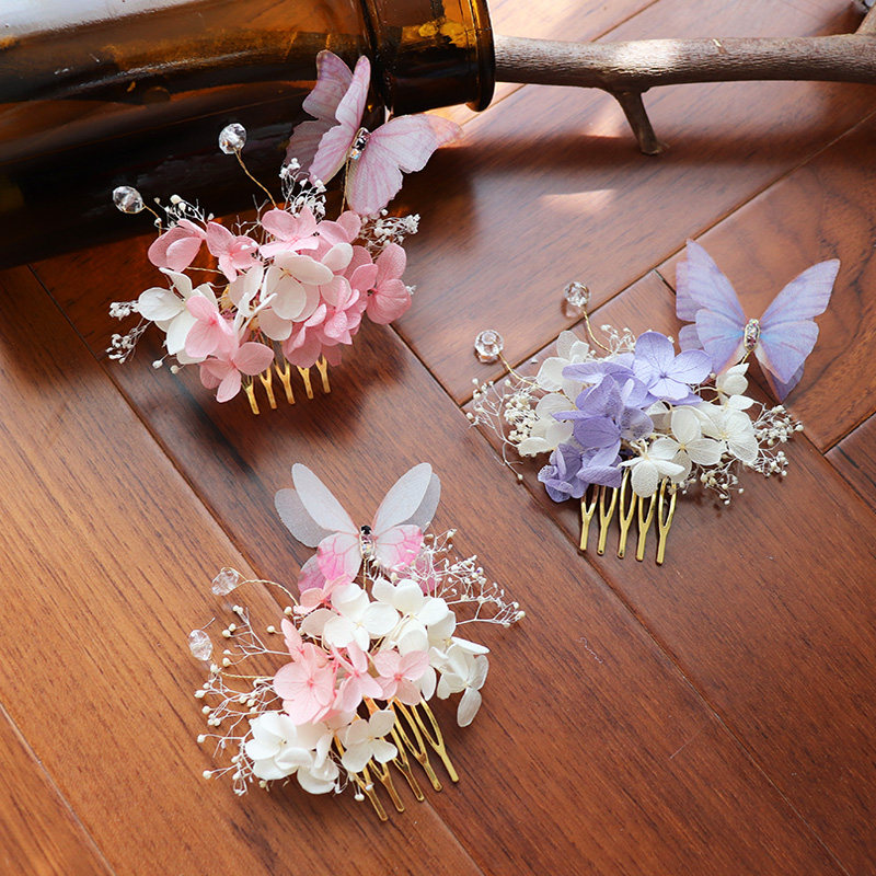 Han Fu Ancient Wind Evergreen Flowers Dry Flowers Bridal Head Accessories Preservation Flowers Real Flowers Butterfly Hair Accessories Vacation Write Real Sensei Combi
