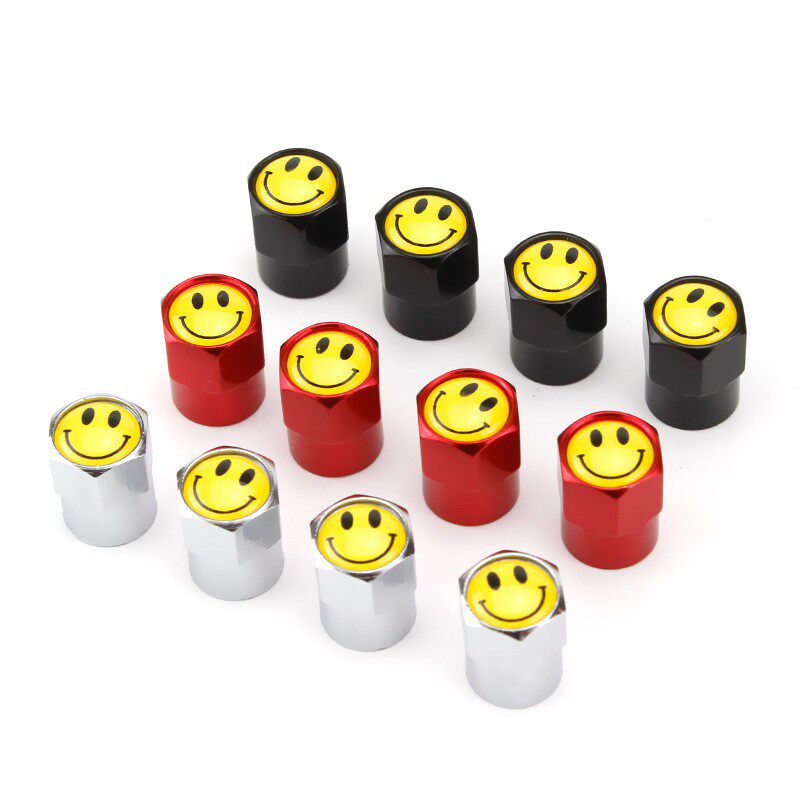 Automotive tire air gasket cap cute smile face decoration cap metal valve core cover modified General Motorcycle vacuum tire
