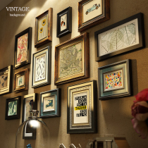 Light luxury solid wood American Photo Wall non-hole photo frame modern European Wall Photo Wall living room combination decorative painting