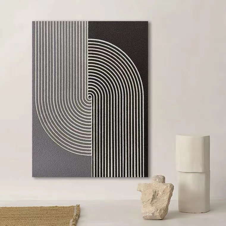 Pure hand-painted oil painting abstract minimalist black and white thick texture line decorative painting living room entrance wabi sabi style homestay hanging painting - Taobao