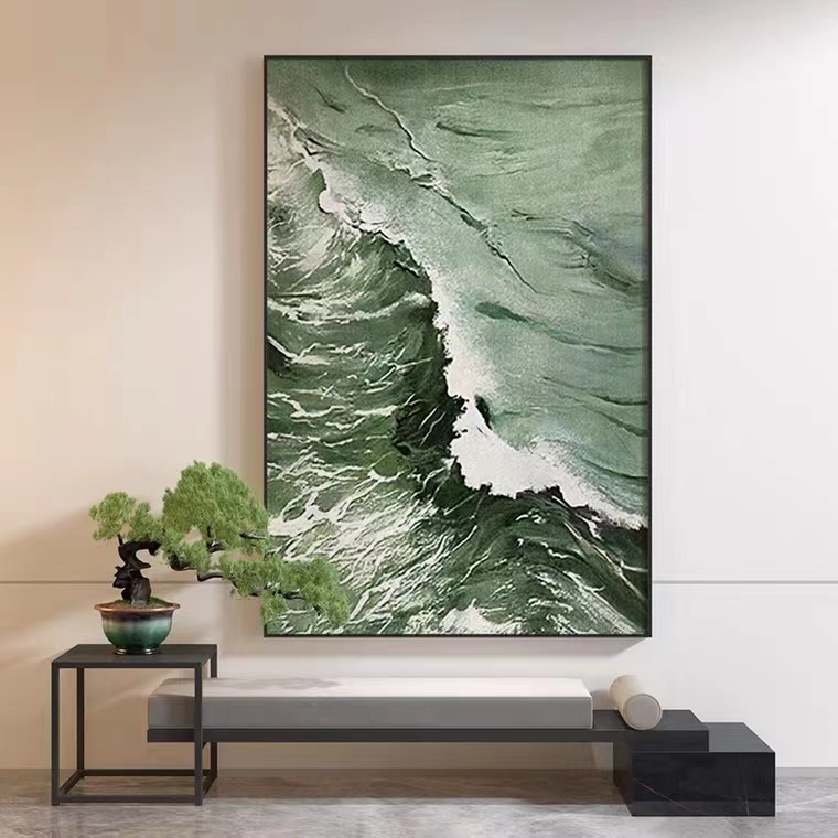 Hand-painted oil painting ocean wave abstract art background wall European-style hanging painting modern light luxury living room porch three-dimensional decorative painting - Taobao