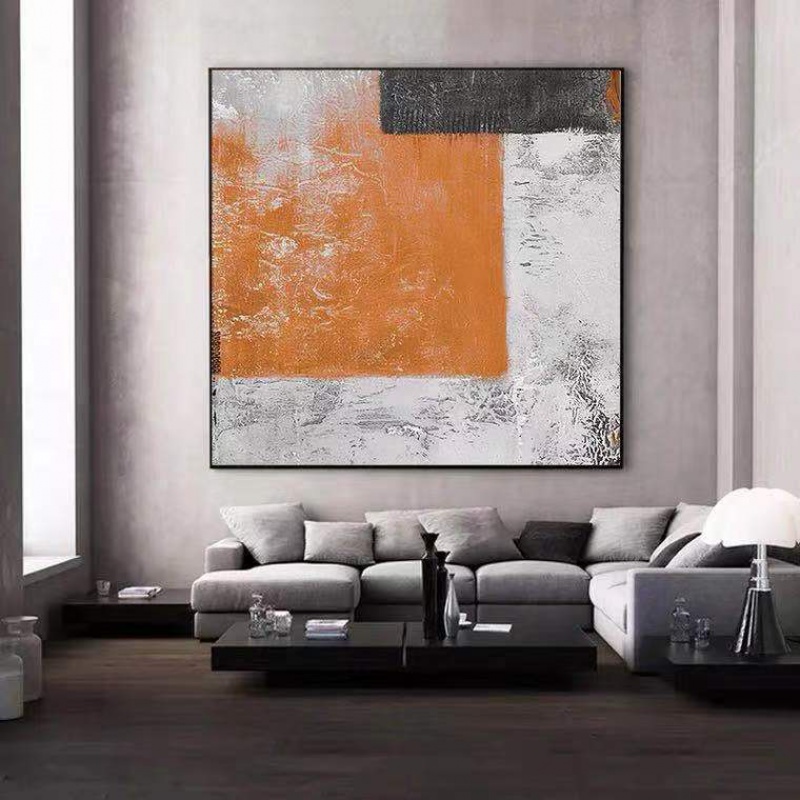 Hand-painted oil painting large-scale landing light luxury living room porch sofa orange yellow decorative painting abstract modern minimalist hanging painting - Taobao