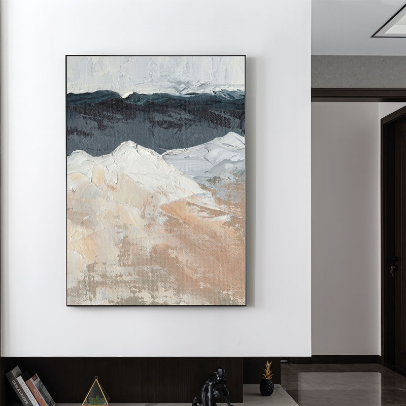 Pure hand-painted oil painting abstract creative simple wabi-sabi snow mountain living room decoration painting restaurant porch corridor large hanging painting