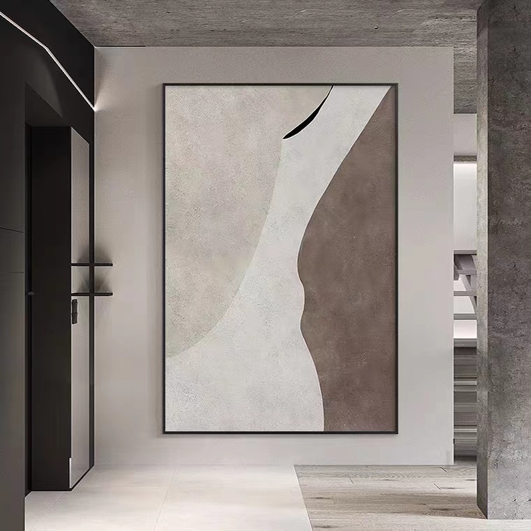 Hand-painted oil painting large floor-to-ceiling decorative painting Nordic abstract light luxury simple Morandi color system living room porch hanging painting