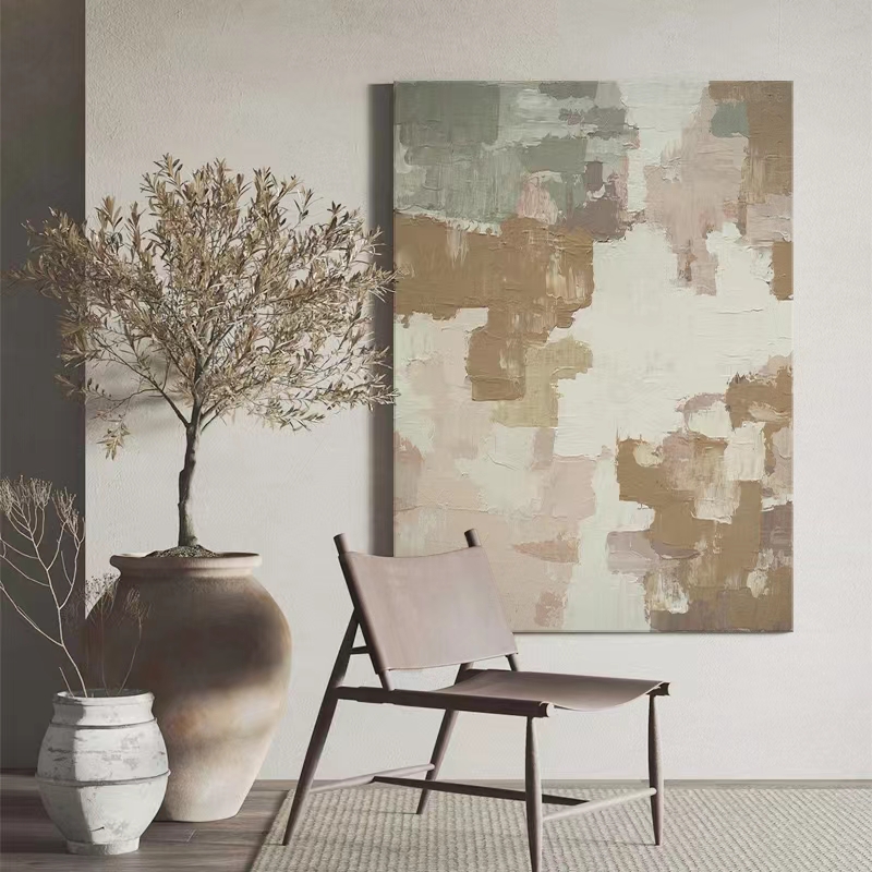 Wabi-sabi abject poverty style abstract color block pure hand-painted oil painting living room simple decorative painting bedroom mural texture hanging painting - Taobao