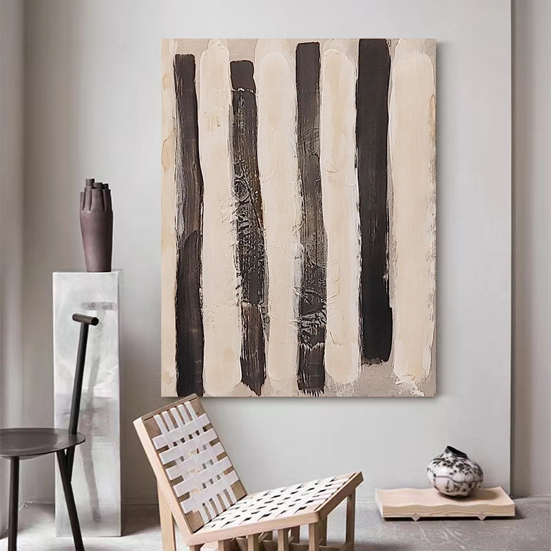 Hand-painted wabi-sabi vertical version abstract black and white oil painting homestay living room sofa floor decoration painting porch modern simplicity - Taobao