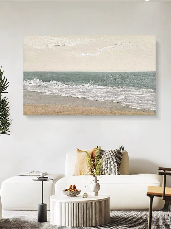 Pure hand-painted oil painting modern abstract beach landscape horizontal printing decorative painting living room sofa background three-dimensional texture hanging painting - Taobao