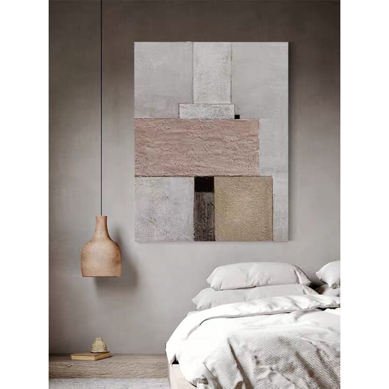 Hand-painted oil painting living room entrance geometric three-dimensional texture large wabi sabi wind light luxury decorative painting abstract modern hanging painting