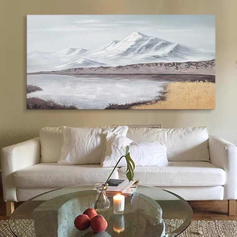 Jinghu European-style abstract landscape hand-painted oil painting living room sofa background wall wabi sabi style mural three-dimensional single hanging painting - Taobao