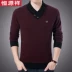 Áo len mùa đông Hengyuanxiang áo khoác nam trung niên V-cổ rắn màu dày đan áo len nam - Hàng dệt kim áo cardigan nam Hàng dệt kim