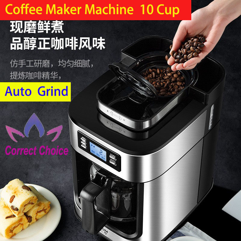 10-Cup Drip Coffee Maker 2 in 1 Grind&Brew Auto Automatic Coffee Grinder and Maker