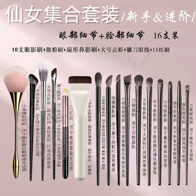 Cangzhou Soft-Bristled Brush 16-Piece Set Eye Makeup Smudged Silkworm Eyeliner Eye Details Student Makeup Brush Set