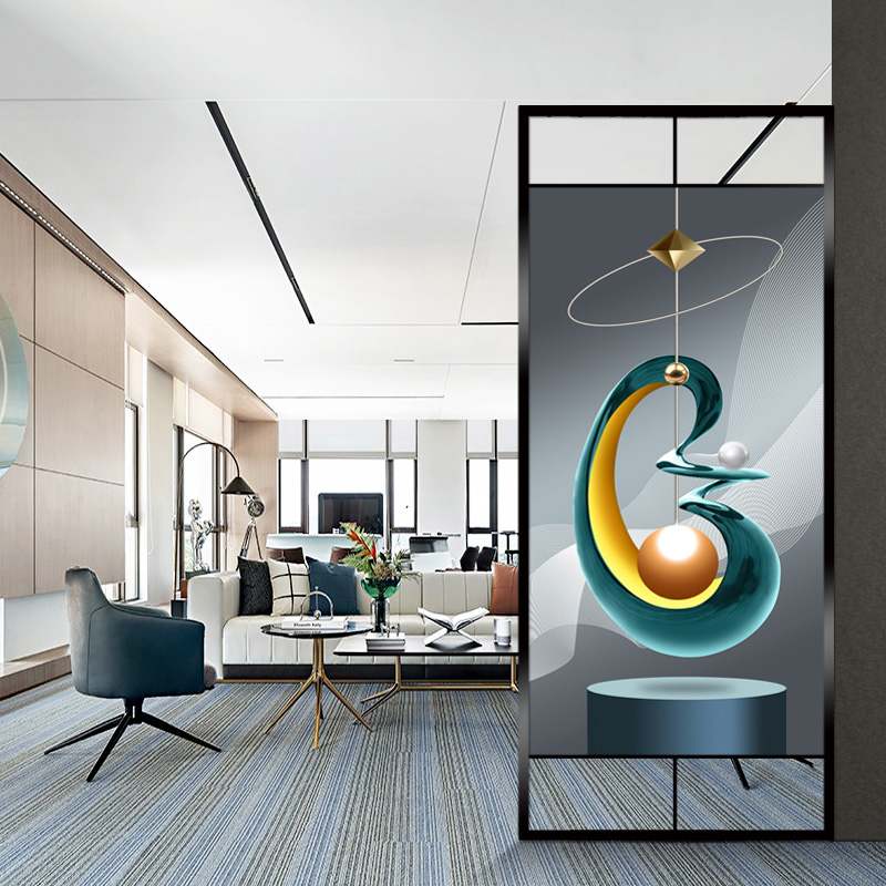 Minimalist Art Glass Screen Partition Living Room Make-up Room Entrance to the family Genguan Background Wall Mesh Red Shade Modern Abstraction