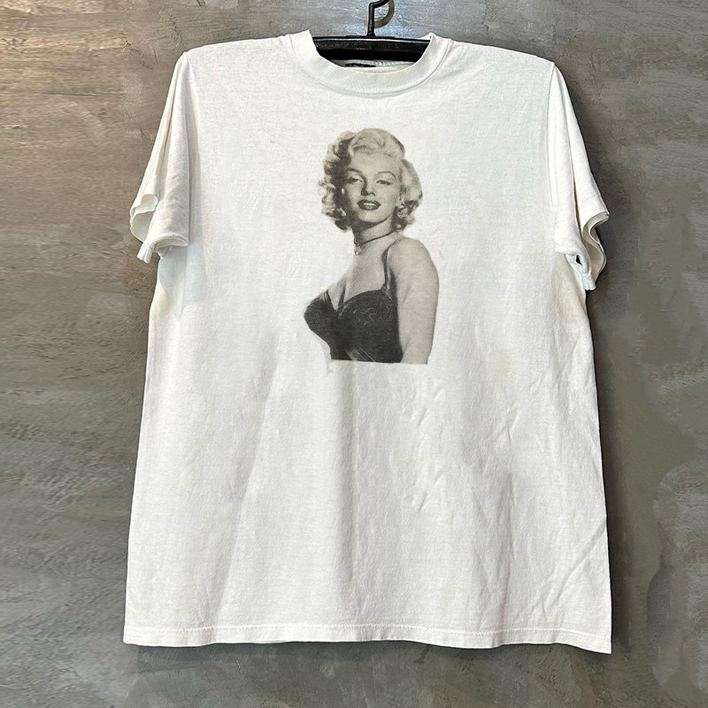 Marilyn Monroe Portrait-Themed Crew Neck Oversized Versatile Short-Sleeve American Retro Trendy Pure Cotton T-Shirt for Men Marilyn Monroe Portrait-Themed Crew Neck Oversized Versatile Short-Sleeve American Retro Trendy Pure Cotton T-Shirt for Men