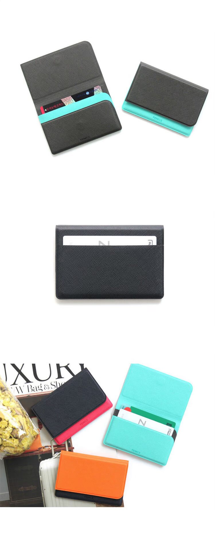 Hàn Quốc Chính hãng Creative Colorblock Flip Leather Card Pack Mini Bus Card Set Thẻ di động Chủ thẻ truy cập bóp đựng tiền