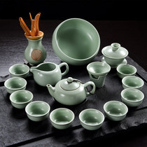 Open piece Ruyao tea set Full set Ru Porcelain Full set Ceramic Kung Fu Tea set Ice crack cover bowl Household teapot