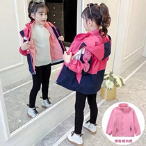 Girl 2021 new autumn and winter sub-machine clothes in three-in-one detachable CUHK Winter Clothing Children Plus Suede Thickened Jacket