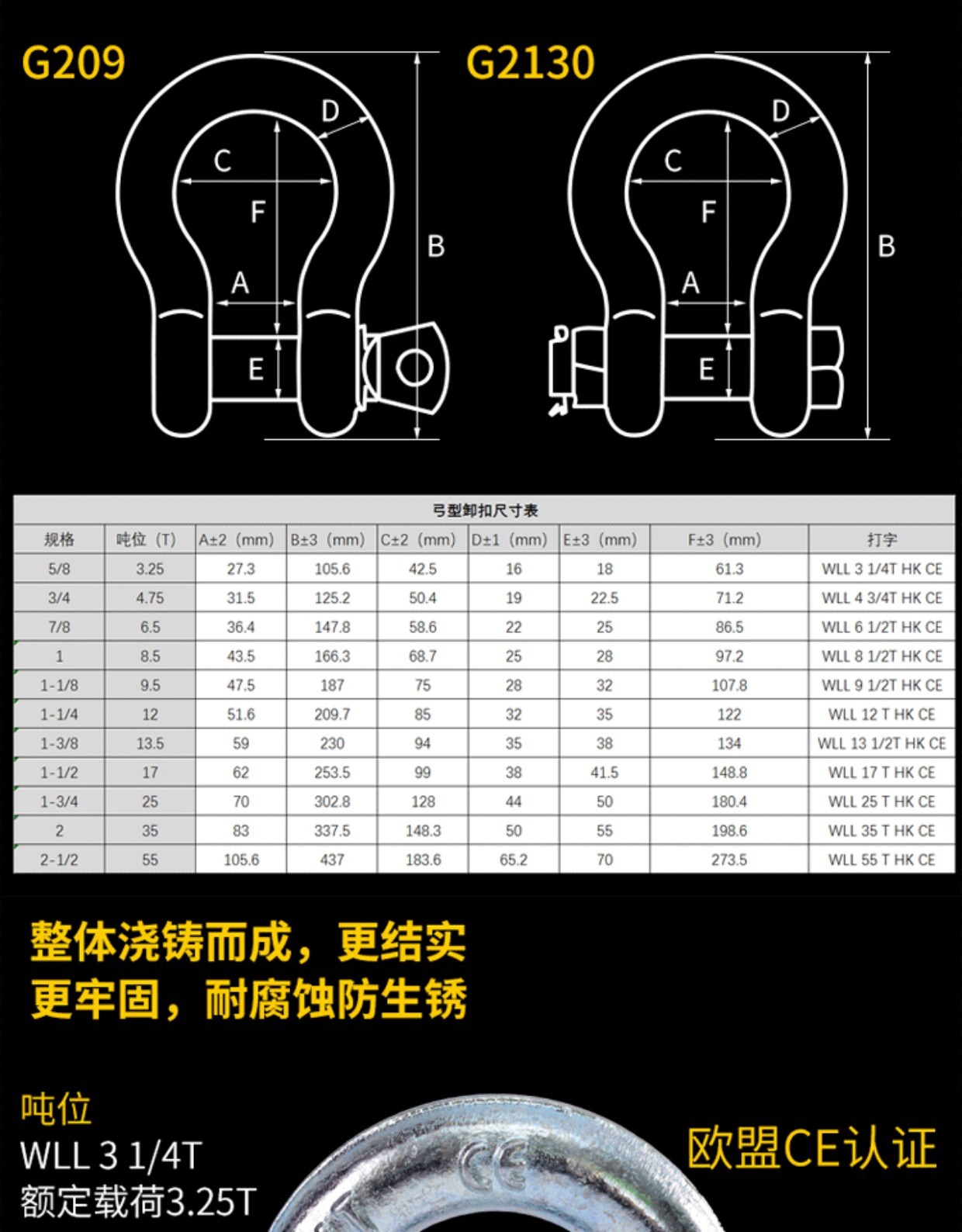 Mỹ còng cung hình chữ U nâng phụ kiện nâng dụng cụ nâng móc hình chữ D móc hình chữ U nâng tai nâng - Dụng cụ thủy lực / nâng bơm thủy lực