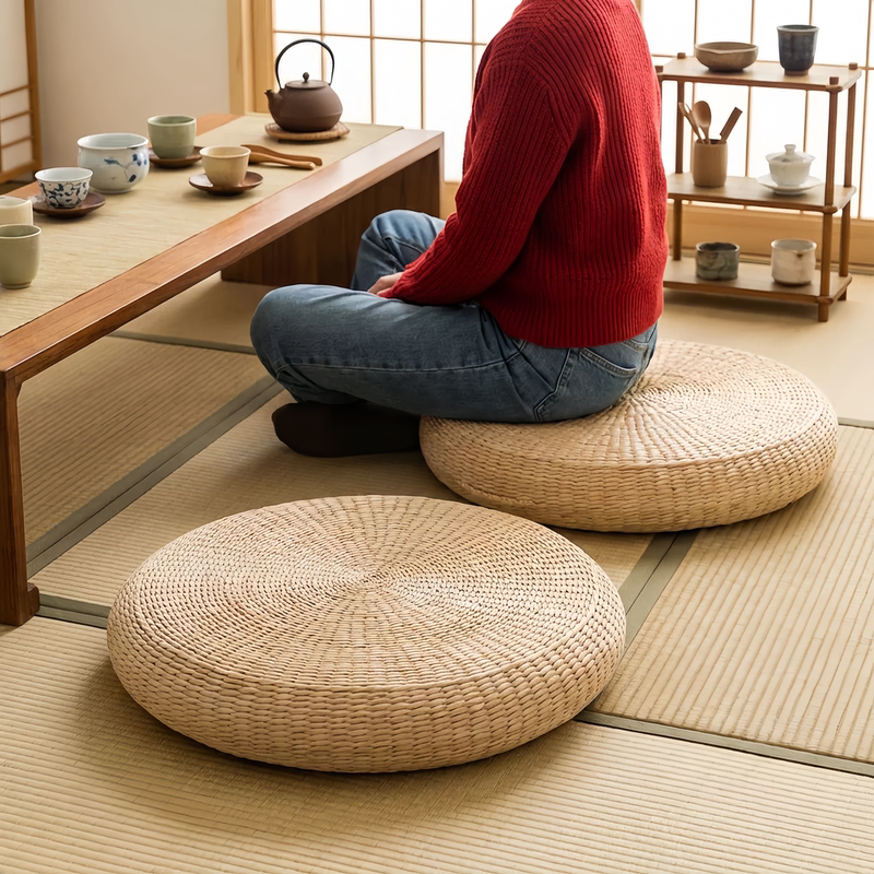 Straw Woven Floor Cushion for Home Use, Japanese-Style Tatami, Balcony Meditation Kneeling Mat, Round Portable Cushion Straw Woven Floor Cushion for Home Use, Japanese-Style Tatami, Balcony Meditation Kneeling Mat, Round Portable Cushion