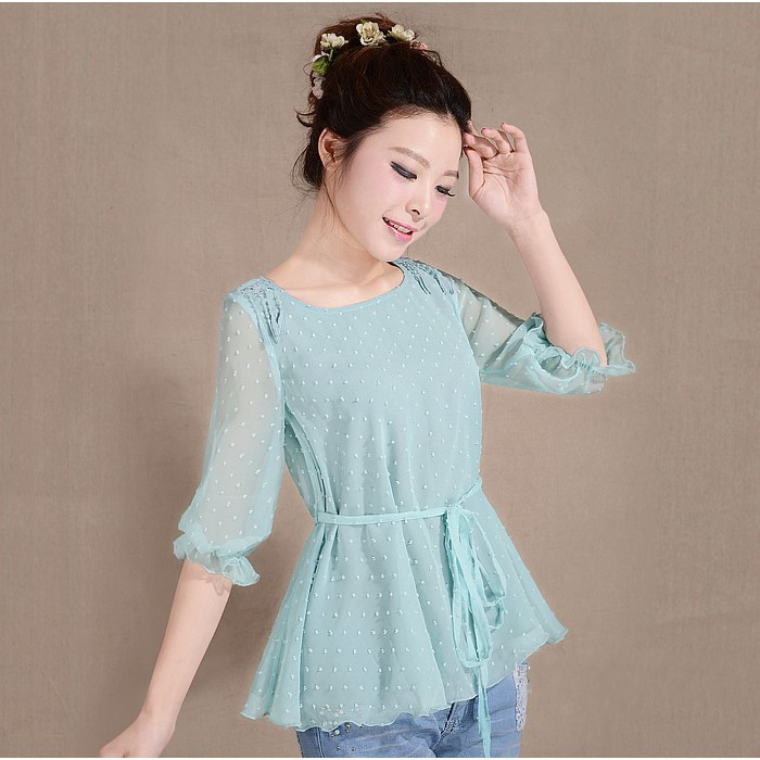 Áo voan 2019 xuân hè mới cho nữ buông lơi tay áo mỏng ren pháo hoa rực rỡ - Áo sơ mi chiffon ren áo sơ mi trắng
