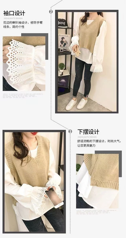 Cộng với phân bón cộng với kích thước cổ tích yêu thích của phụ nữ phù hợp với chất béo mm mùa xuân Phiên bản Hàn Quốc của áo thêu áo len hai bộ thủy triều