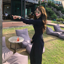 Korean version summer dress womens 2021 new chic black jumpsuit shirts floating with broadleg one-piece pants Thin Fashion Suit