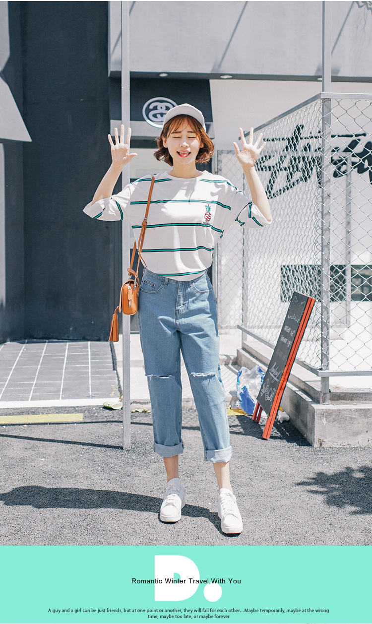 2018 mùa xuân và mùa thu mới của Hàn Quốc jeans nữ lỗ đầu gối lỗ bf lỏng 乞丐 kích thước lớn chất béo mm quần quần bò dài