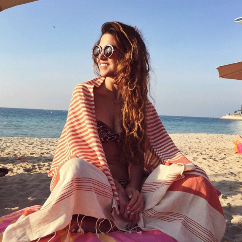 Moroccan Imported Handmade Pure Cotton Beach Towel ins Style Tassel Picnic Mat Quick-Drying Retro Striped Seaside Shawl
