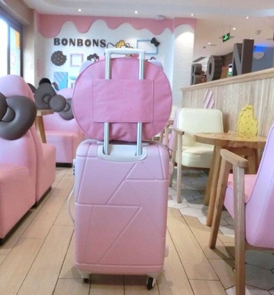 [1 gói] Melody lớn tai chó túi du lịch vai túi túi duffel hành lý túi có thể được thiết lập trường hợp xe đẩy vali hồng