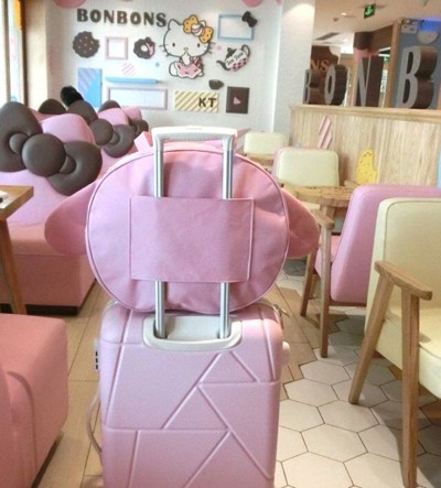 [1 gói] Melody lớn tai chó túi du lịch vai túi túi duffel hành lý túi có thể được thiết lập trường hợp xe đẩy vali hồng