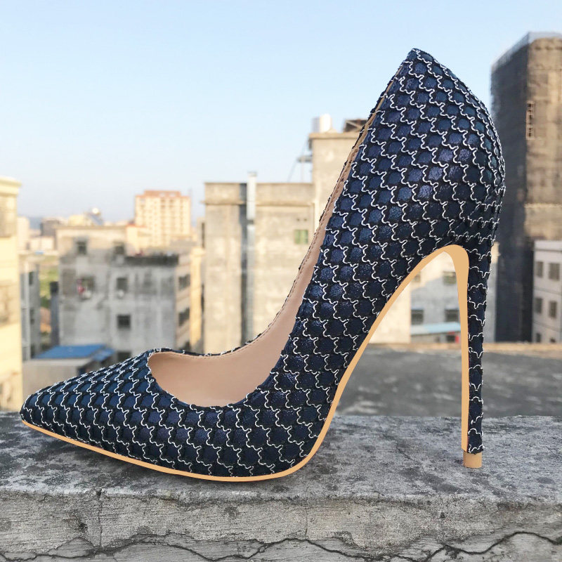 sapato alto brilho marinha