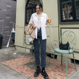 Демисезонные приталенные прямые свободные джинсы, флисовые эластичные штаны, коллекция 2023, высокая талия, по фигуре, подходит для подростков, оверсайз