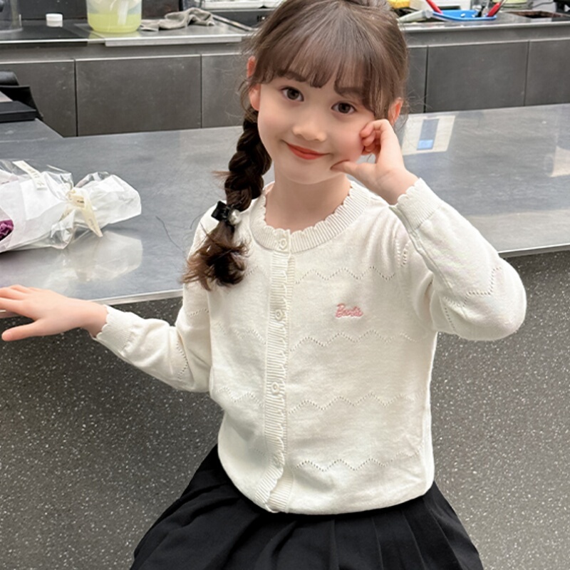 Girls' Knitted Cardigan, Thin Air-Conditioning Shirt, 2026 Korean Style, Stylish Long-Sleeved Spring and Summer Pure Cotton Sun Protection Sweater for Outer Wear