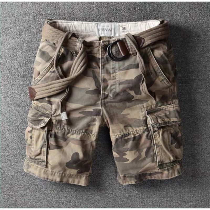 Teenagers' Large Size Men's Outdoor Loose Multi-Pocket Camouflage Cargo Shorts Summer Straight-Leg Knee-Length Shorts for Men