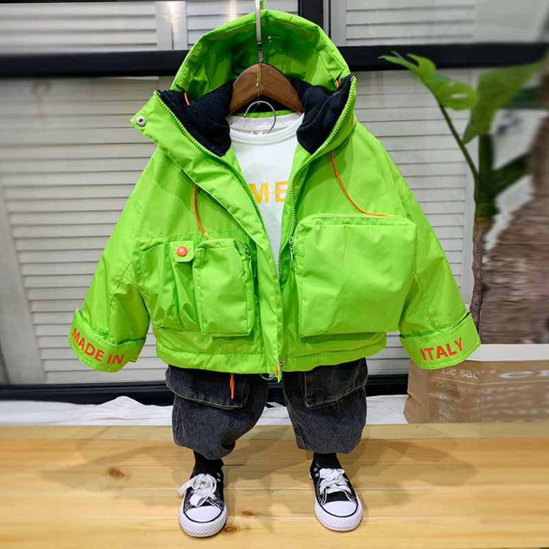 Boys velvet thickened tooling coat 2020 autumn and winter new children's Korean cotton coat Zhongda children's fashion brand children's clothing