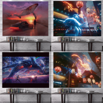  Car whale background cloth ins hanging cloth Net celebrity live room bedside Student dormitory bedroom wall cloth tapestry