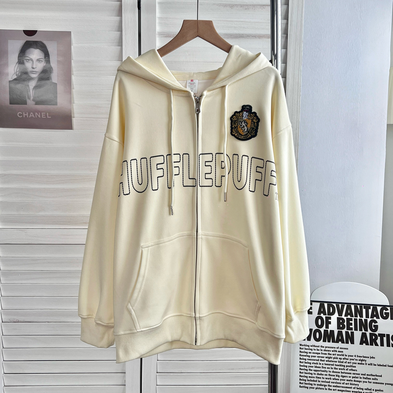 Harry Potter Collaboration Hoodie for Spring and Autumn, Loose-Fitting Oversized Jacket for Women, Hufflepuff Academy Style Hoodie for Men