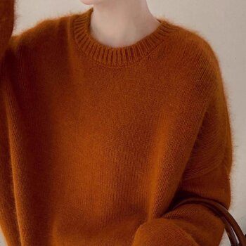 Beautiful ~ Autumn Round-Neck Baby Cashmere Sweater for Women, Loose Knit Sweater, Lazy Style, Wool Base Layer for Winter