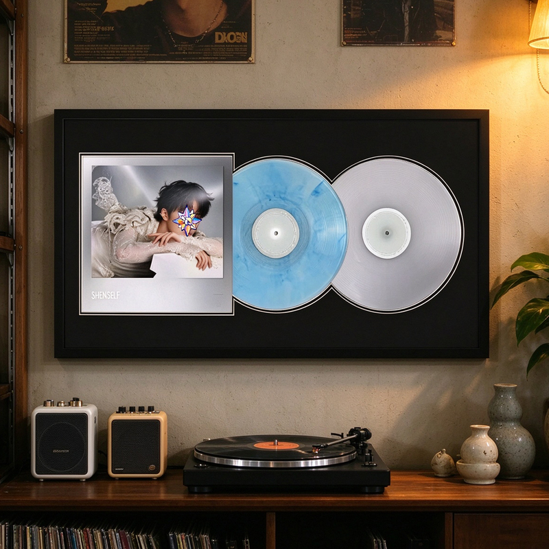 Solid Wood Double Vinyl Record Display Frame Record Collection Storage Display Picture Frame Photo Mounting Frame Cd Album Display Stand Solid Wood Double Vinyl Record Display Frame Record Collection Storage Display Picture Frame Photo Mounting Frame Cd Album Display Stand