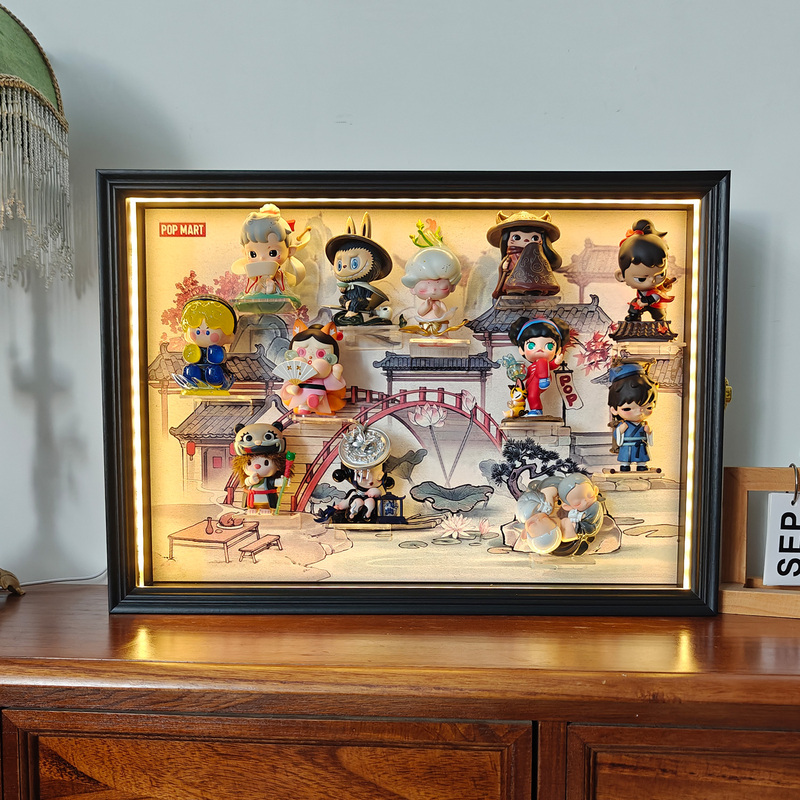 Unparalleled Town Blind Box Ancient Style Scene Display Box Storage Display Photo Frame with Light Dustproof Three-Dimensional Hollow Picture Frame