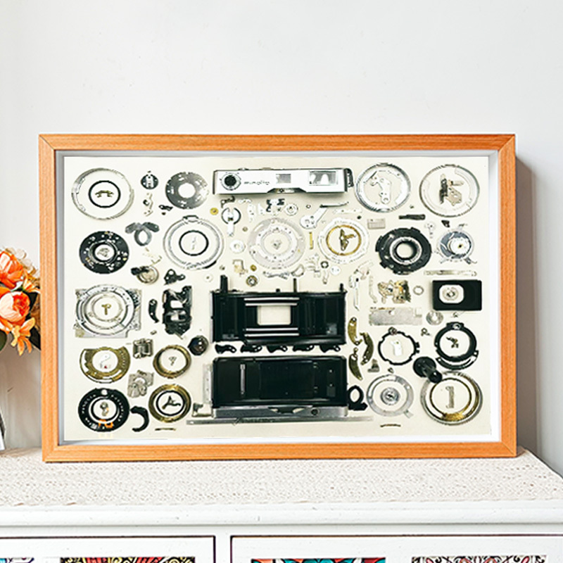 Solid Wood Camera Disassembly and Framing, Hollow Three-Dimensional Display Frame, Handmade DIY Disassembly Photography Theme Wall Hanging