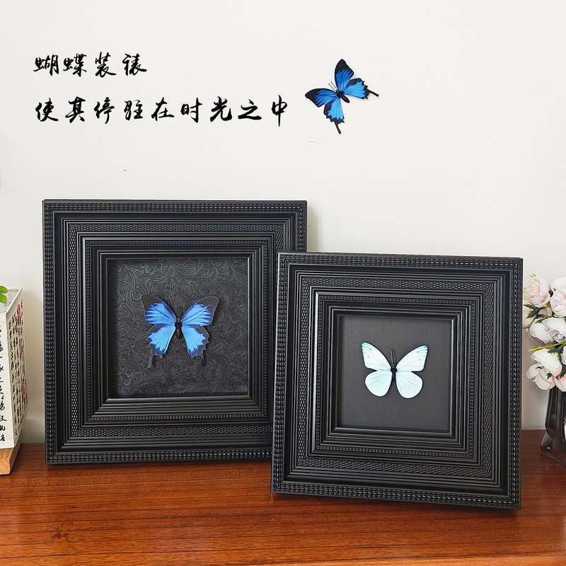 Butterfly Specimen Frame, Three-Dimensional Hollow Photo Frame, Woven Pattern Insect Specimen Frame, Hollow 2cm All-Black Frame
