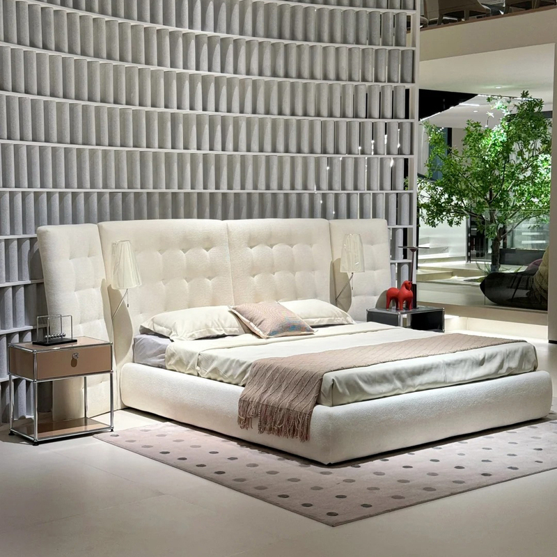 Angle Angel Bed Italian Minimalist Cream Style Chenille Widescreen Double Wing Foldable 1.8m Master Bedroom Double Bed