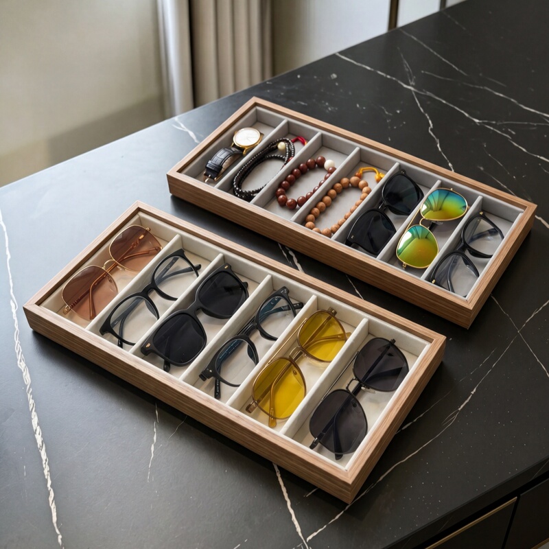 Walnut Wood Grain Glasses Display Tray Men's and Women's Sunglasses Prescription Glasses Case Jewelry Display Stand Tray Walnut Wood Grain Glasses Display Tray Men's and Women's Sunglasses Prescription Glasses Case Jewelry Display Stand Tray