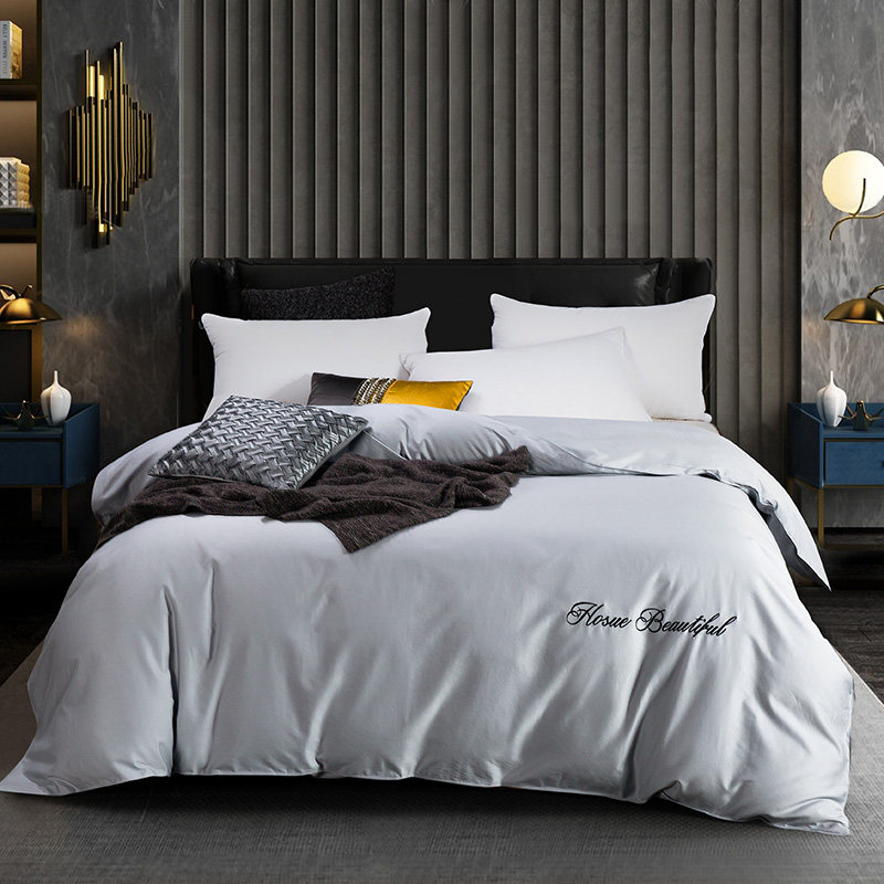 Cotton 60 long staple cotton embroidery quilt cover single double 180x220 solid color satin cotton quilt cover set of three