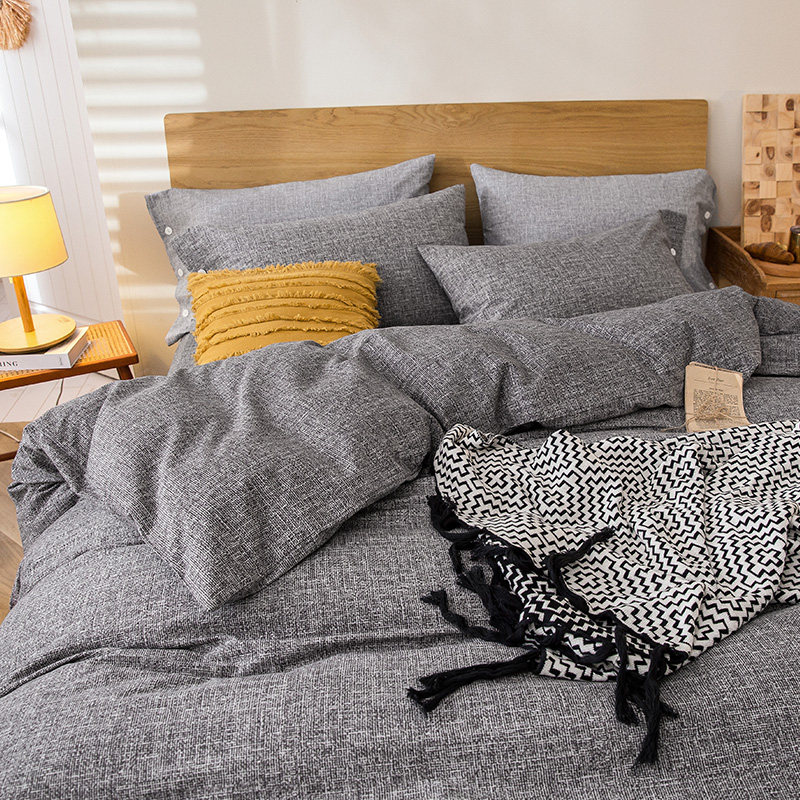 Pure cotton thickened brushed button four-piece set solid color simple style quilt cover sheet cotton mattress 1 8m bedding